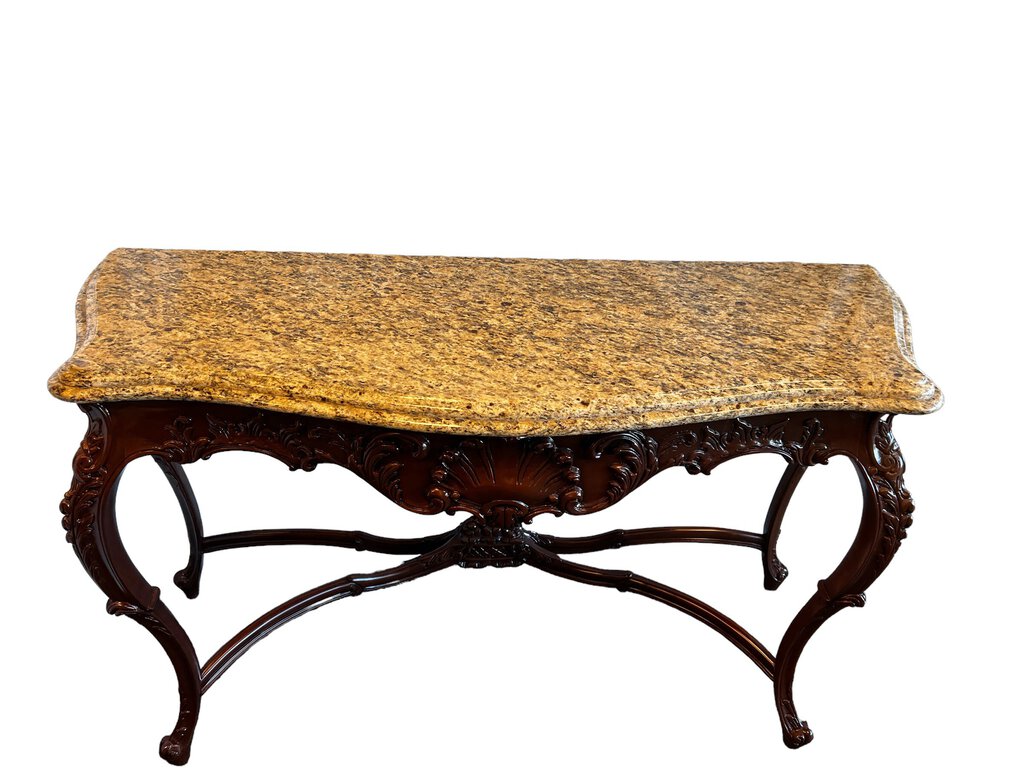 Marble-Top Heavily Carved Hall Table