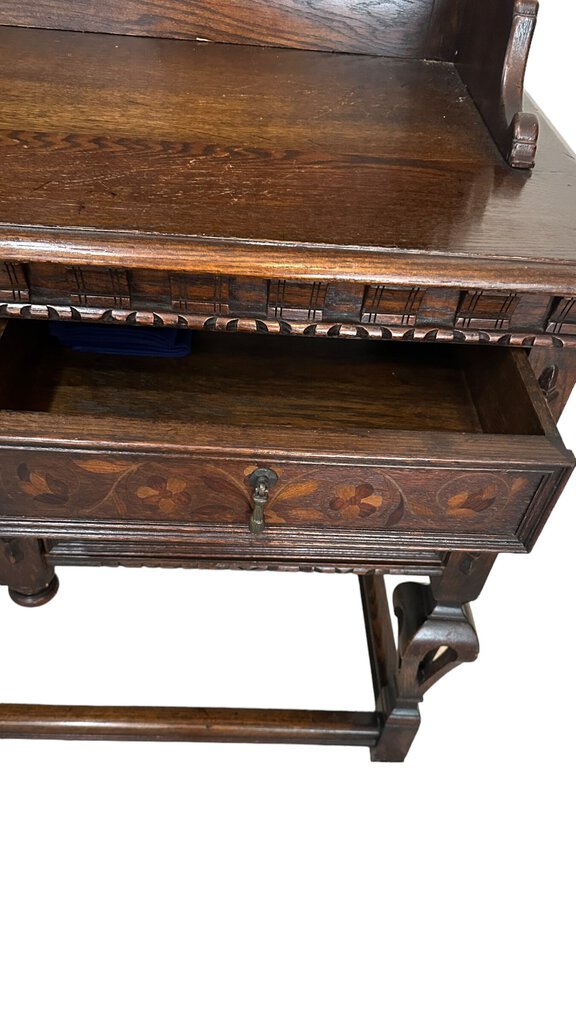 Custom Vintage English Walnut with Inlay China Hutch, Circa 1928