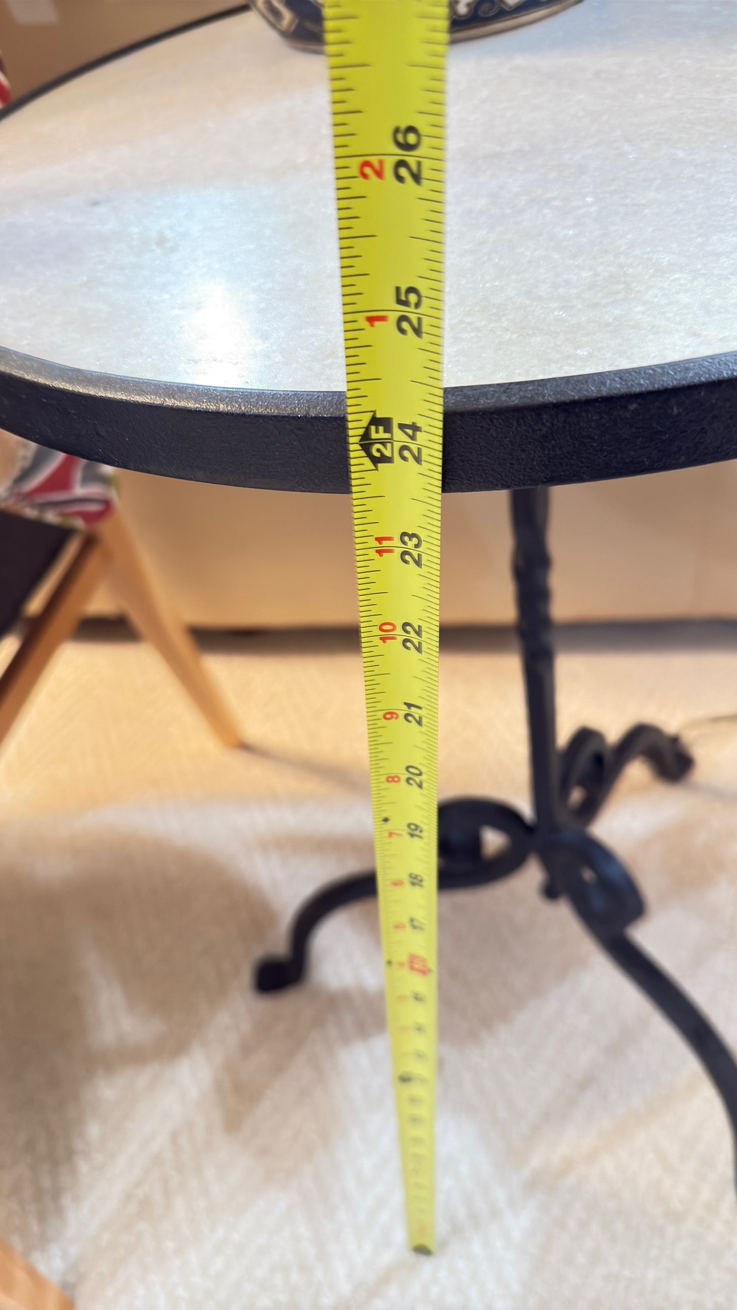 Small Round Black Metal Table with Stone Top