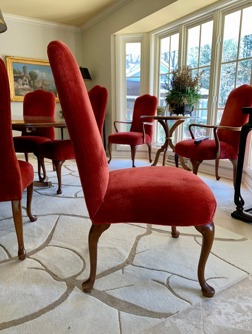 Set of 10 Queen Anne Style Dining Chairs, Velvet by Charles Stewart Company