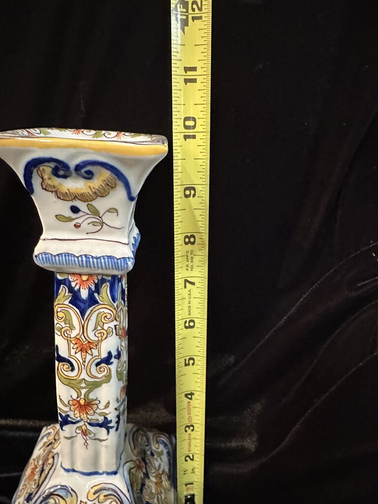 1880 Pair Rouen Fourmaintraux Freres Desevres French Faience Large Candlesticks