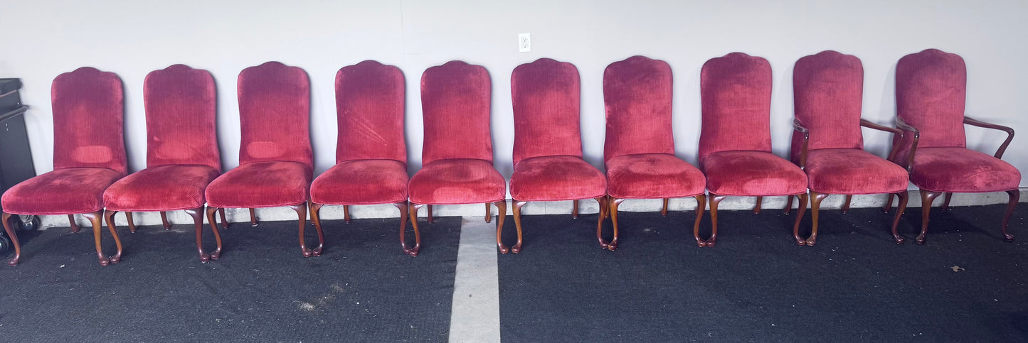 Set of 10 Queen Anne Style Dining Chairs, Velvet by Charles Stewart Company