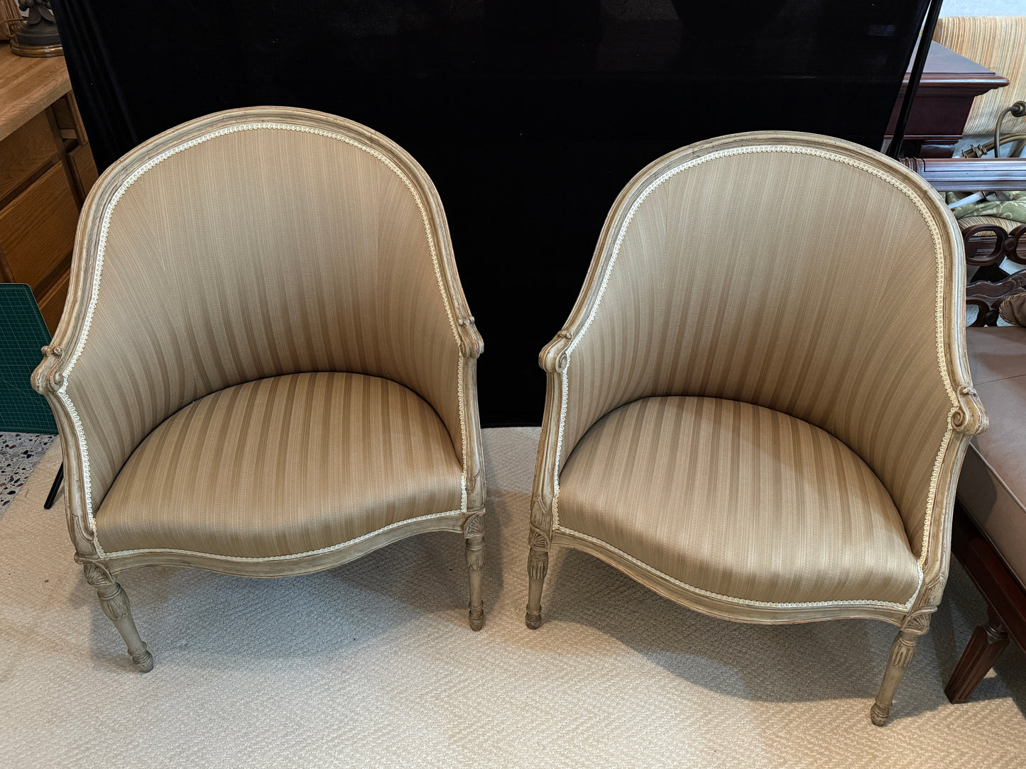 Pair of 18th Century George III Carved Bergère Chairs – Circa 1770
