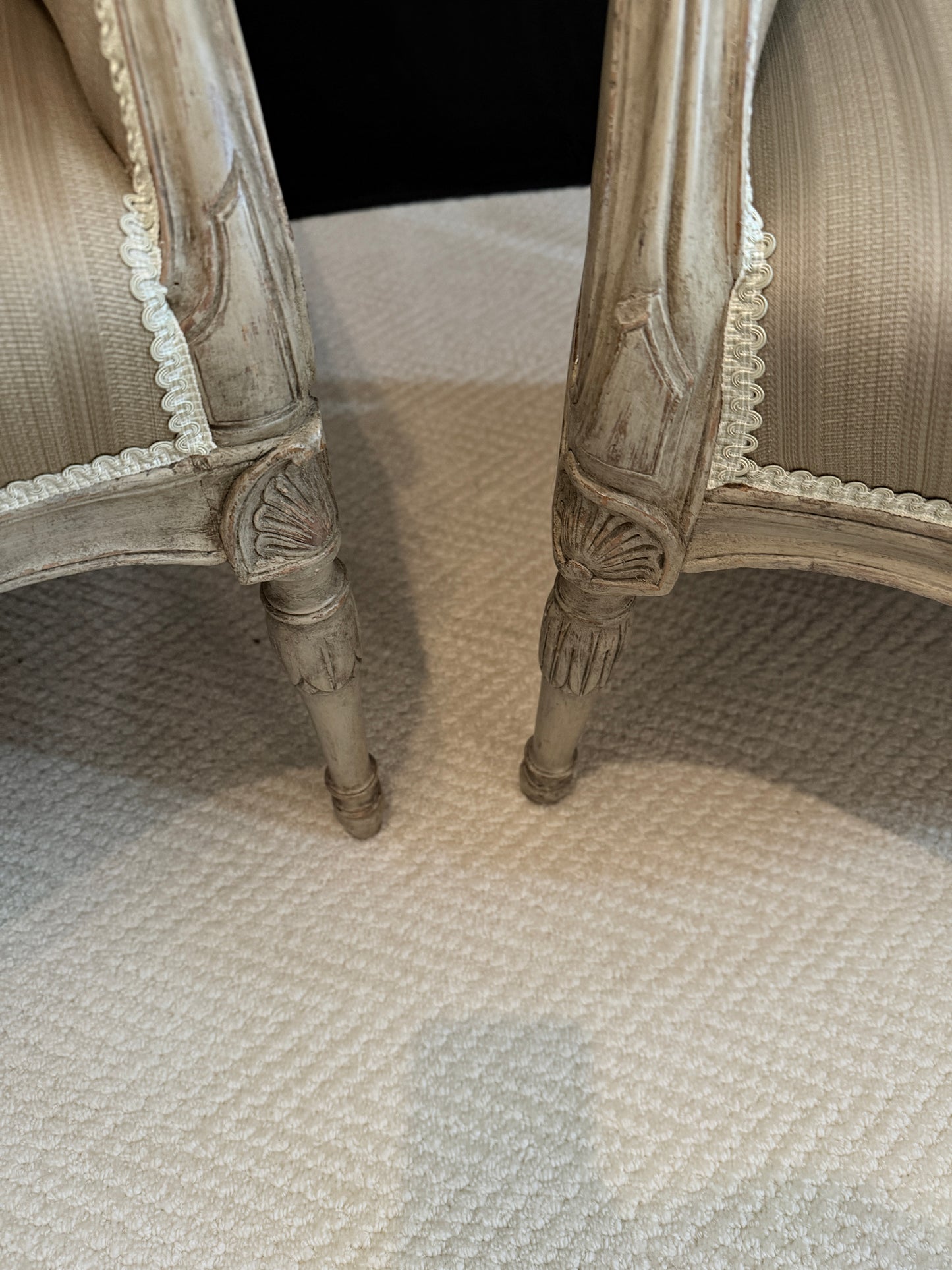 Pair of 18th Century George III Carved Bergère Chairs – Circa 1770