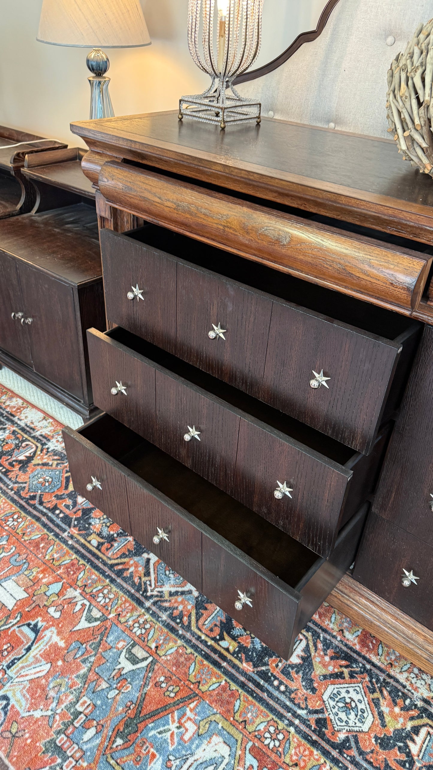Drexel Heritage Triple Dresser and Round Mirror