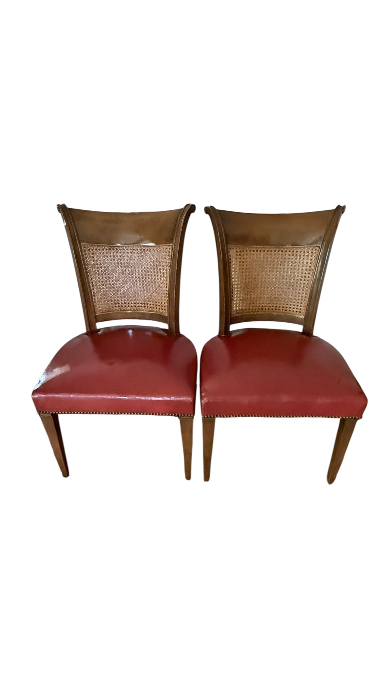 Set of 4 Vintage Cane and Leather Baker Furniture Dining Chairs