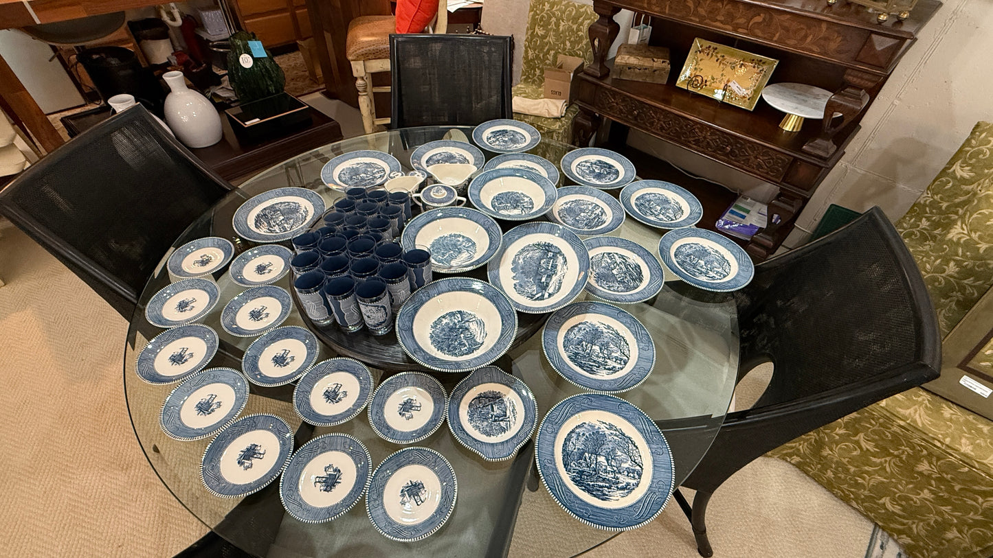 Large Collection of Currier & Ives Vintage Dish Set, With Glasses