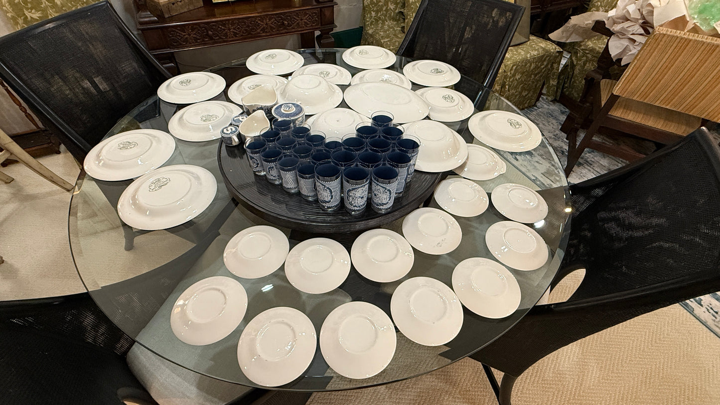 Large Collection of Currier & Ives Vintage Dish Set, With Glasses