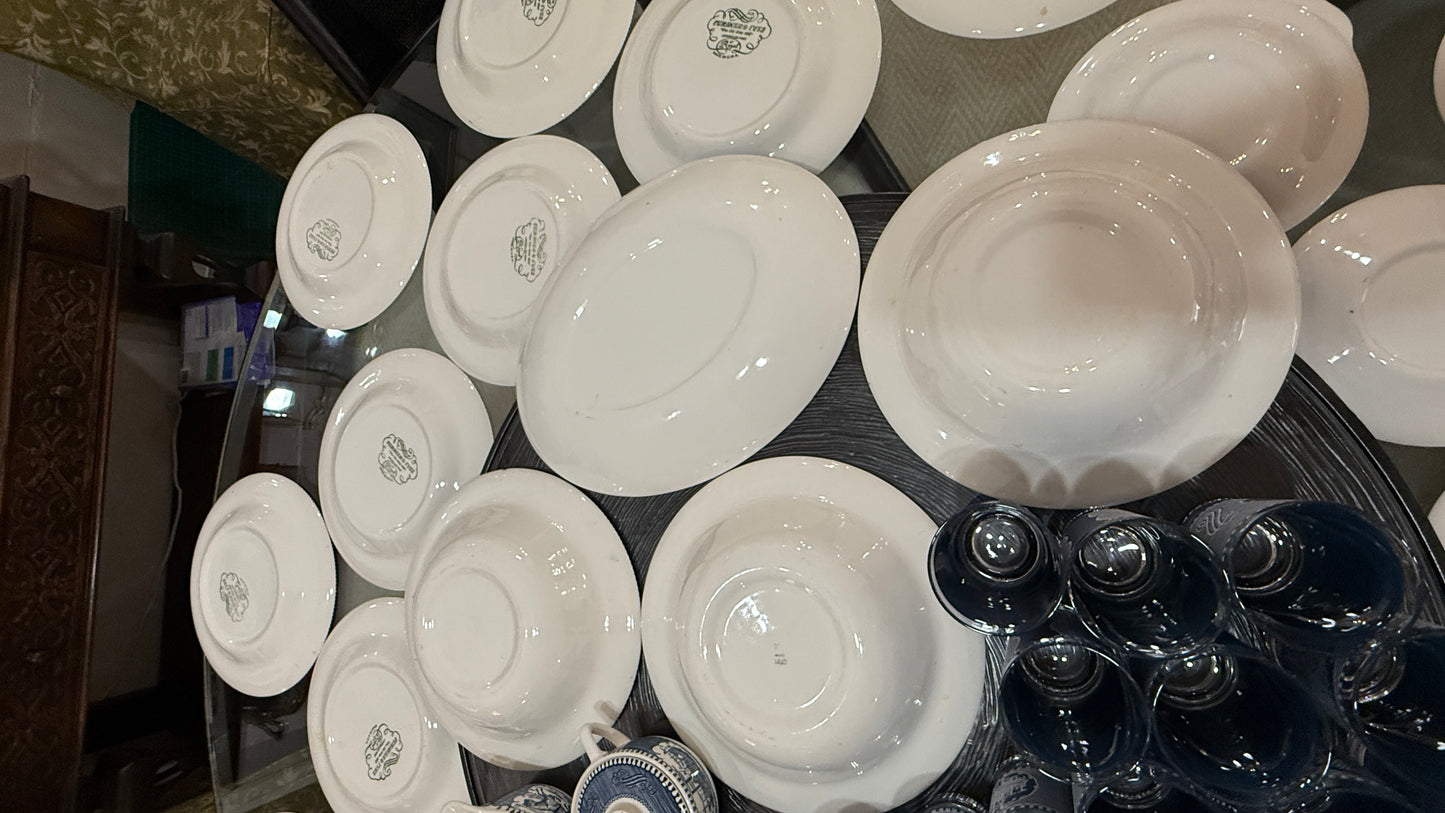 Large Collection of Currier & Ives Vintage Dish Set, With Glasses