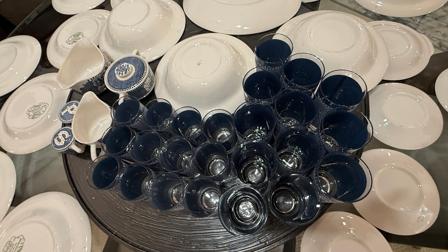 Large Collection of Currier & Ives Vintage Dish Set, With Glasses