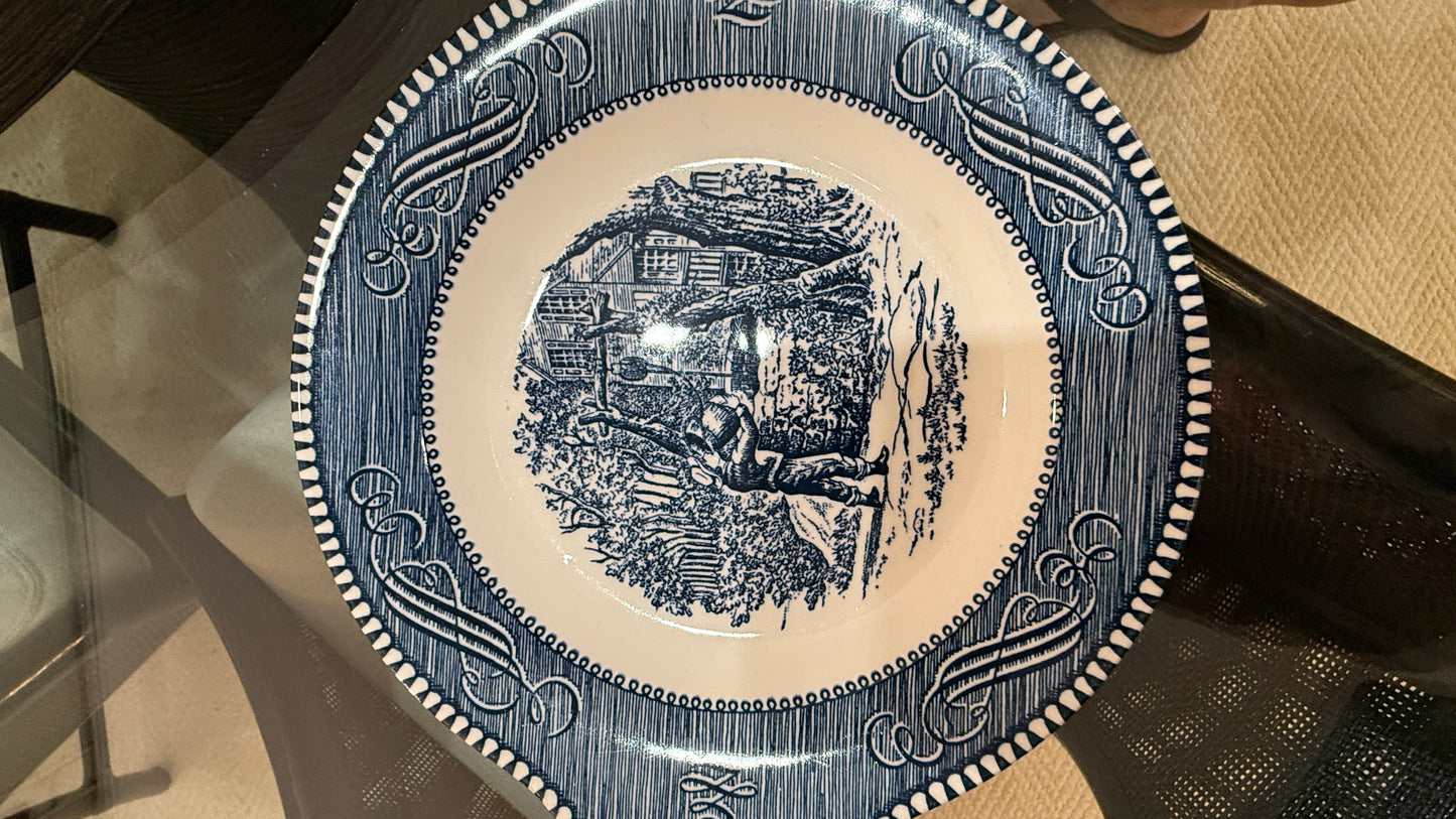 Large Collection of Currier & Ives Vintage Dish Set, With Glasses