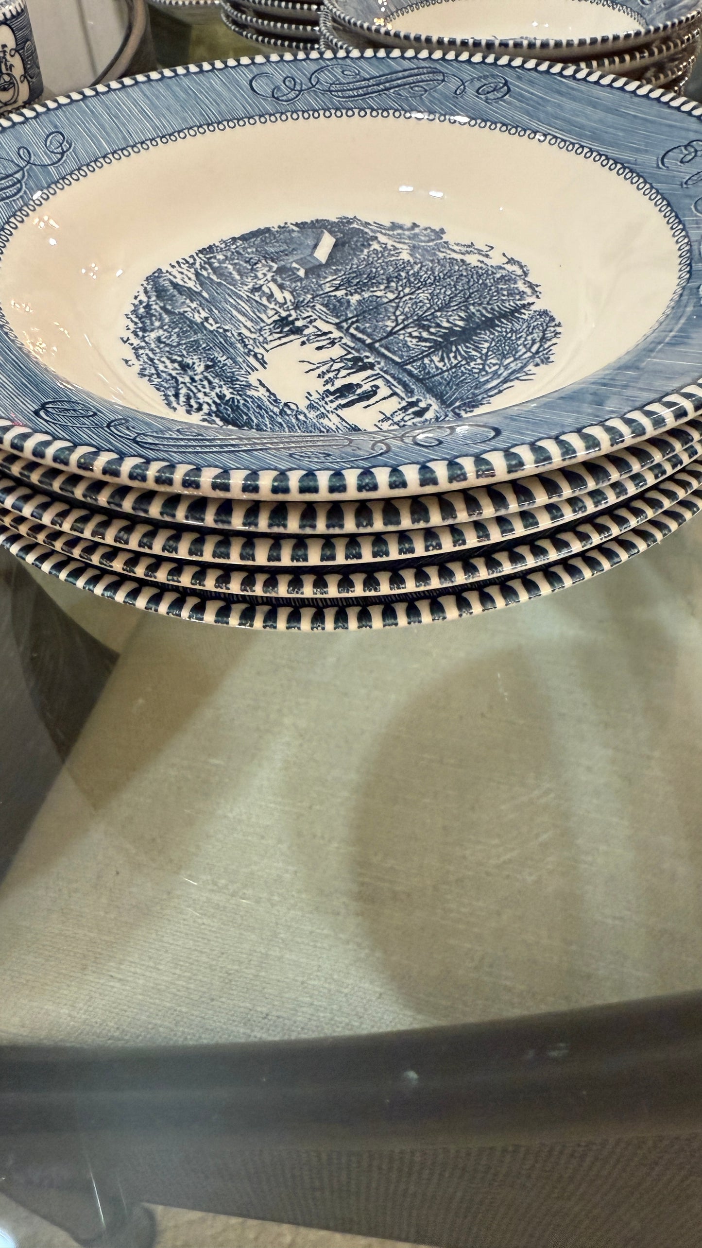 Large Collection of Currier & Ives Vintage Dish Set, With Glasses