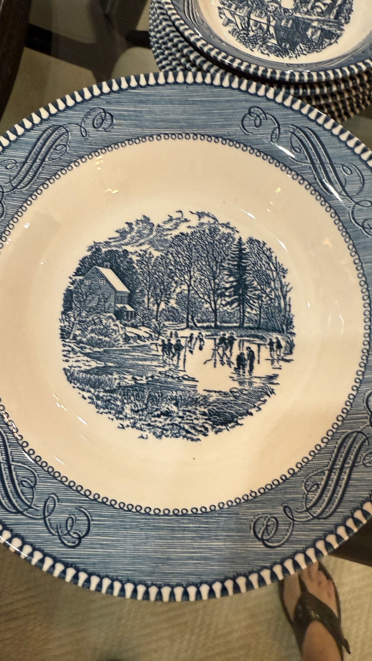 Large Collection of Currier & Ives Vintage Dish Set, With Glasses