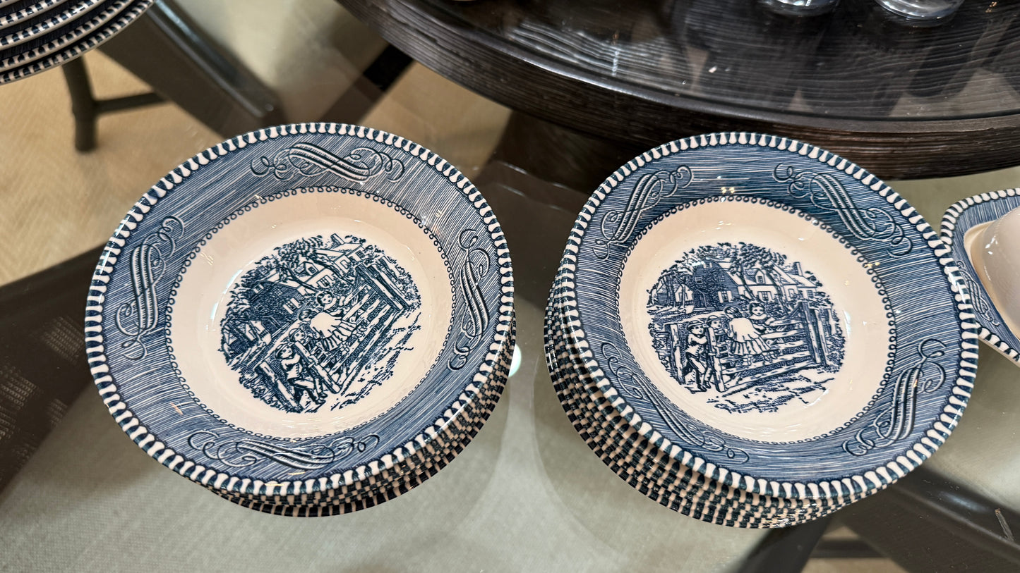 Large Collection of Currier & Ives Vintage Dish Set, With Glasses