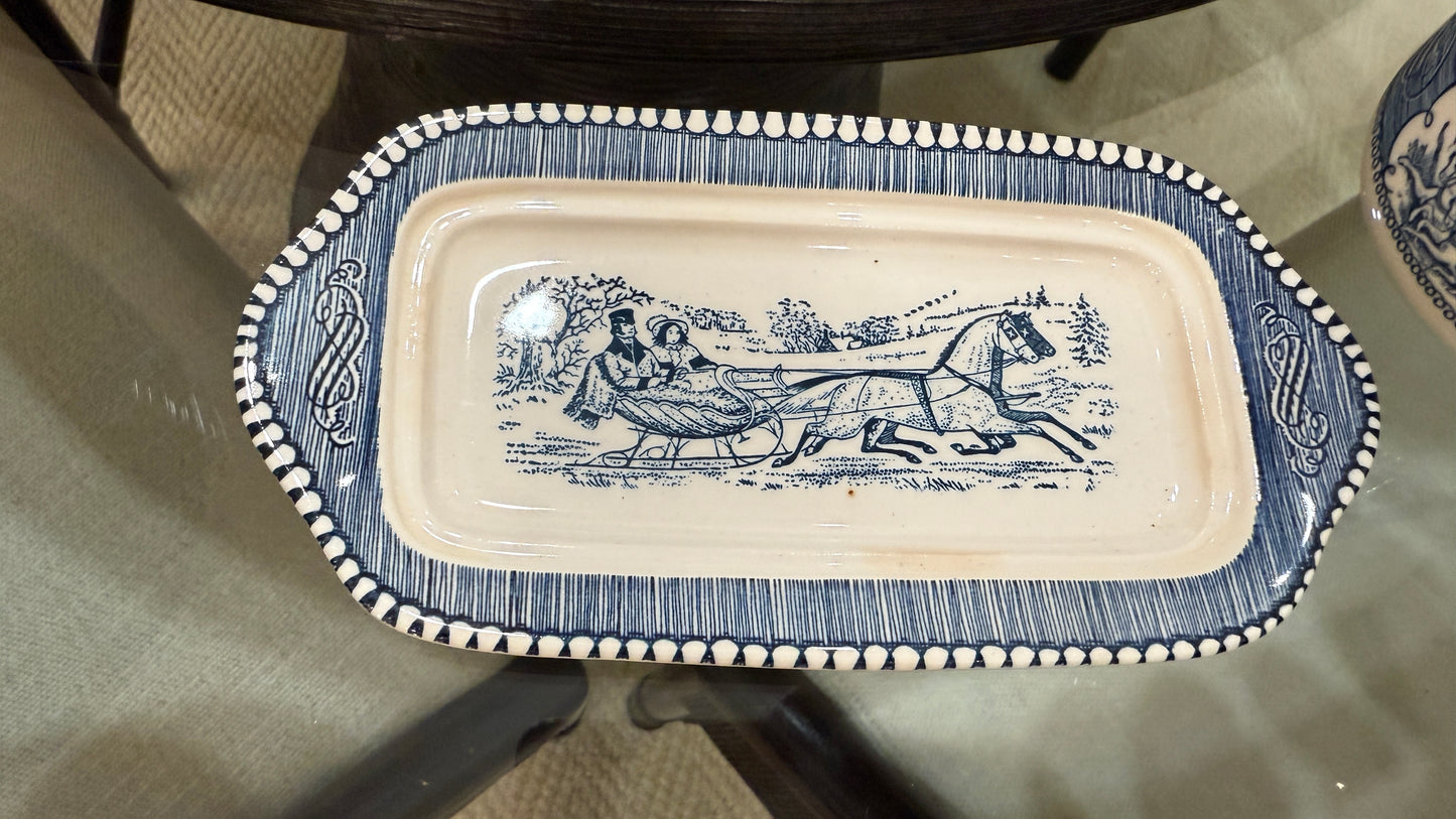 Large Collection of Currier & Ives Vintage Dish Set, With Glasses