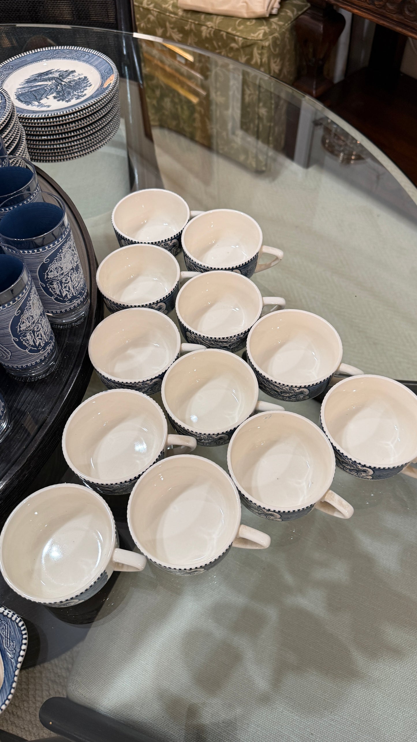 Large Collection of Currier & Ives Vintage Dish Set, With Glasses