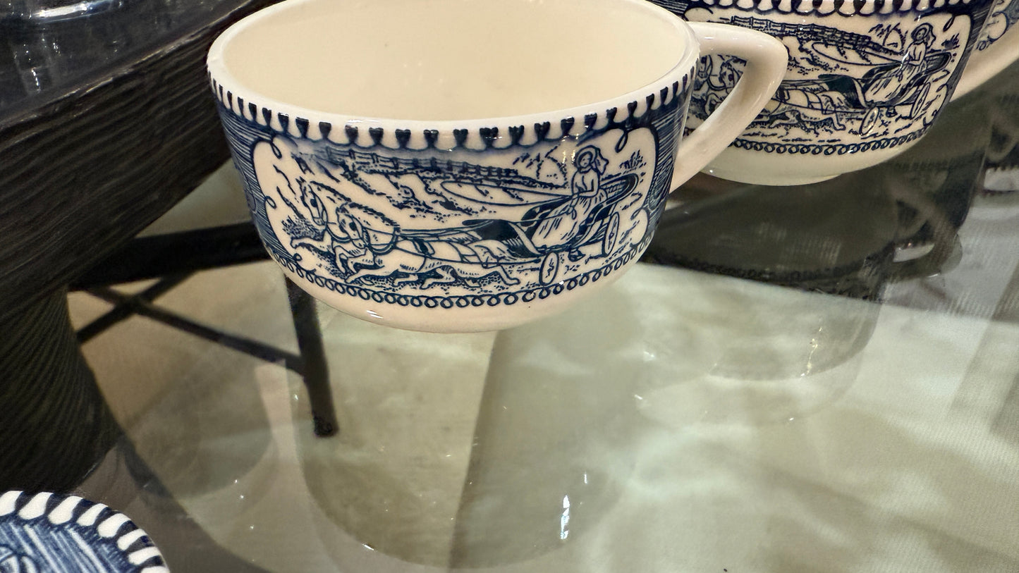 Large Collection of Currier & Ives Vintage Dish Set, With Glasses