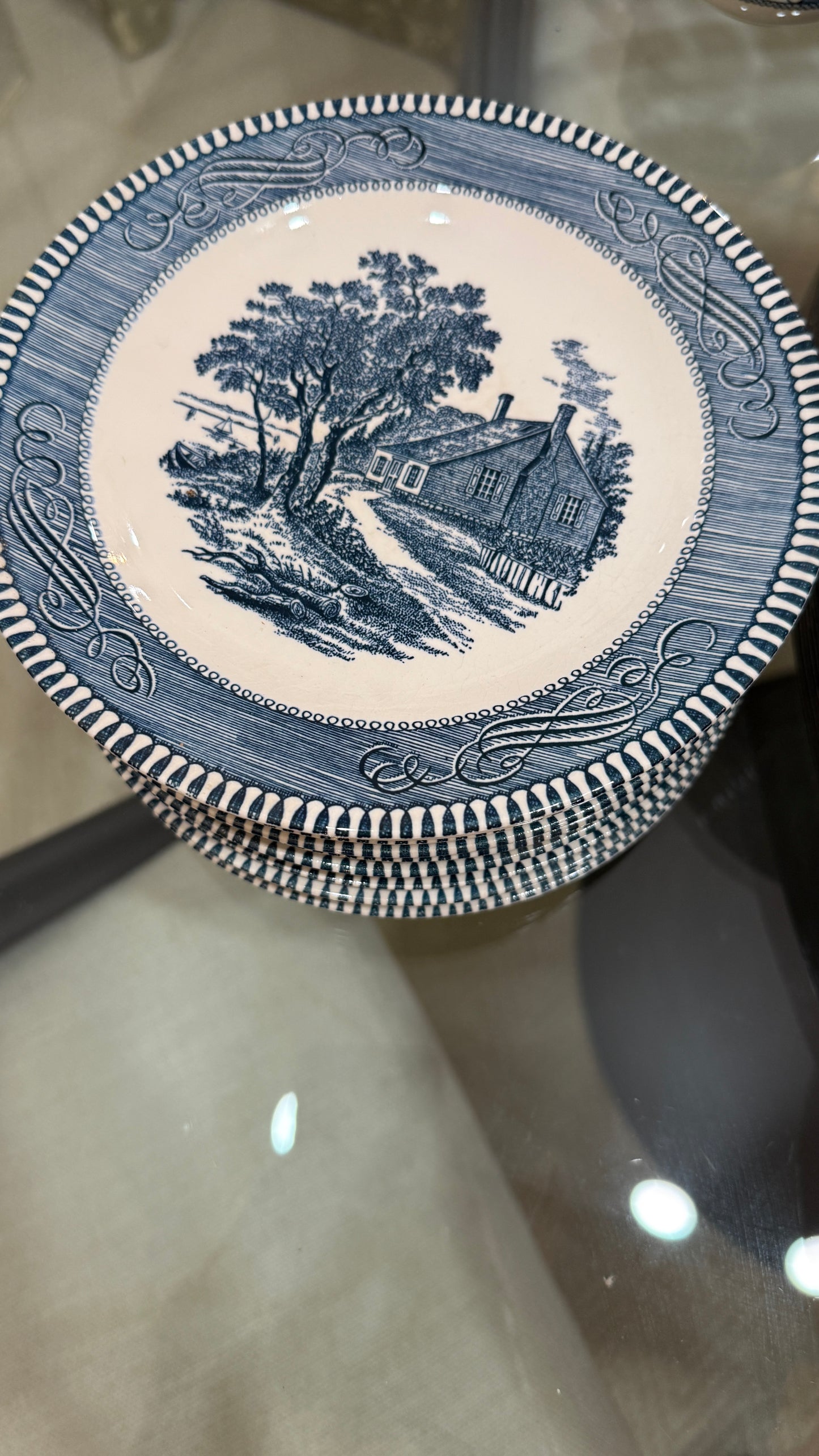 Large Collection of Currier & Ives Vintage Dish Set, With Glasses