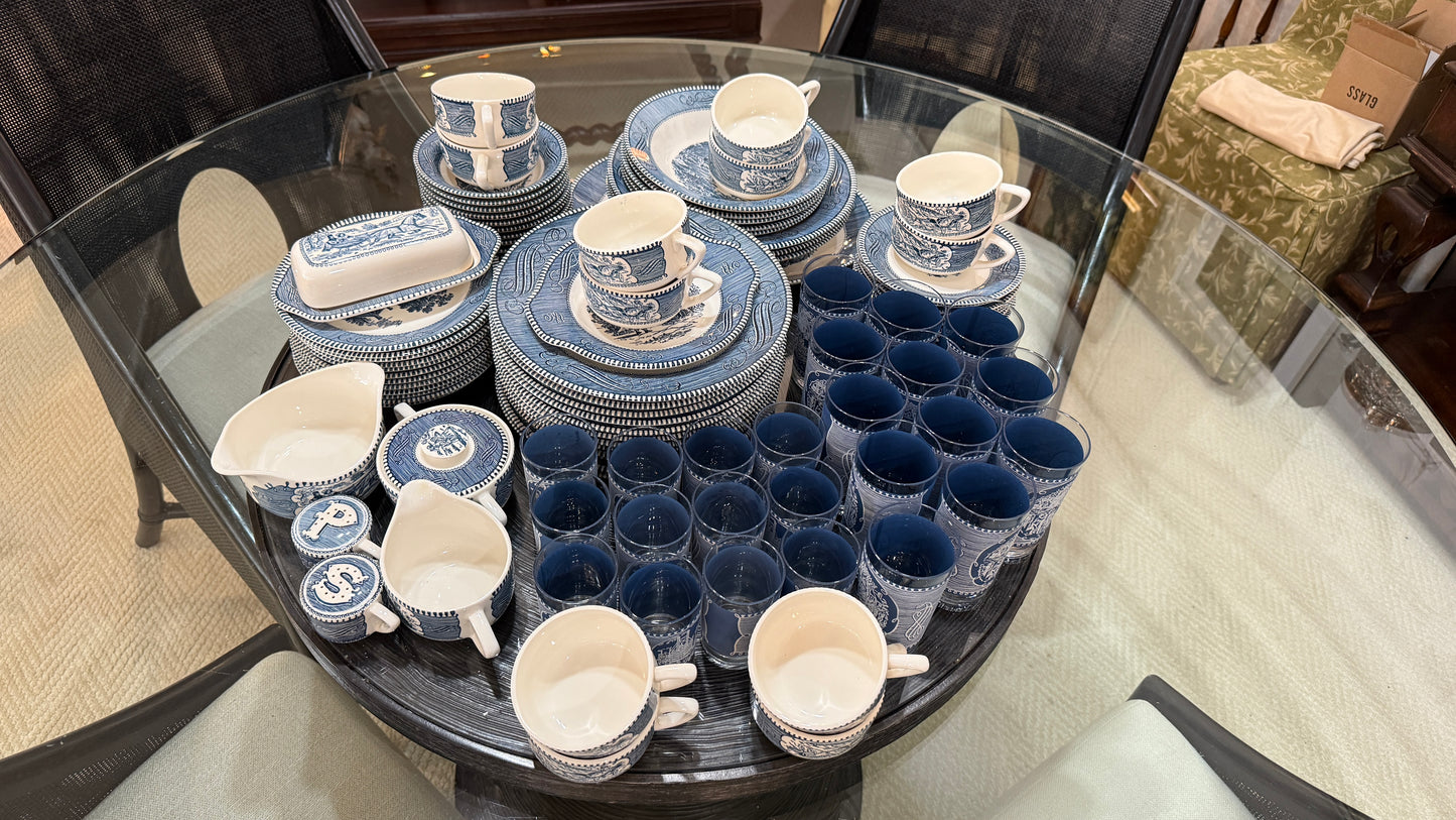 Large Collection of Currier & Ives Vintage Dish Set, With Glasses