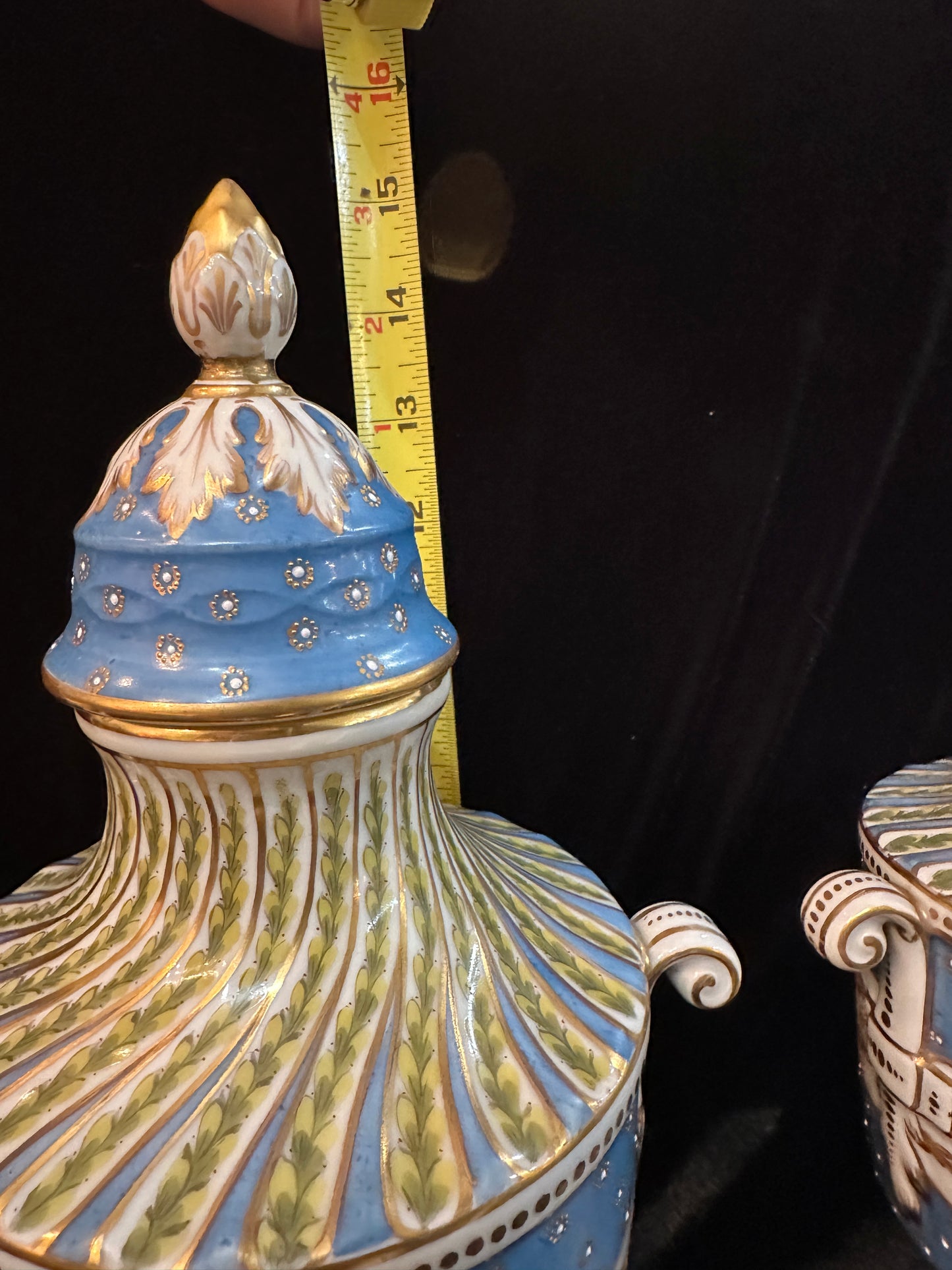 Pair of Sevres France Porcelain Hand Painted Twin Handled Urns, late 19th Century
