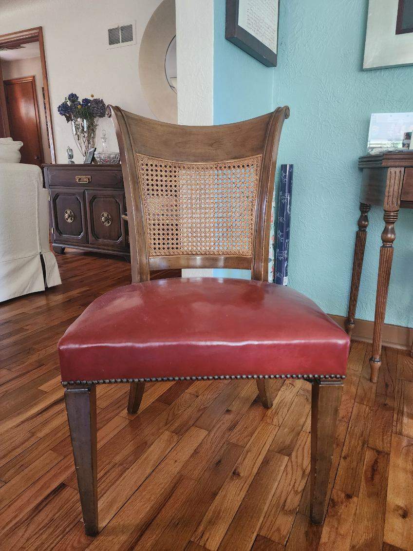 Set of 4 Vintage Cane and Leather Baker Furniture Dining Chairs