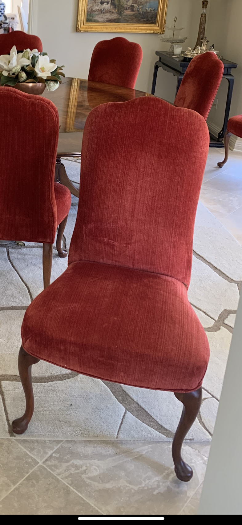 Set of 10 Queen Anne Style Dining Chairs, Velvet by Charles Stewart Company