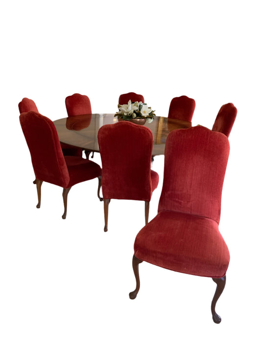 Set of 10 Queen Anne Style Dining Chairs, Velvet by Charles Stewart Company