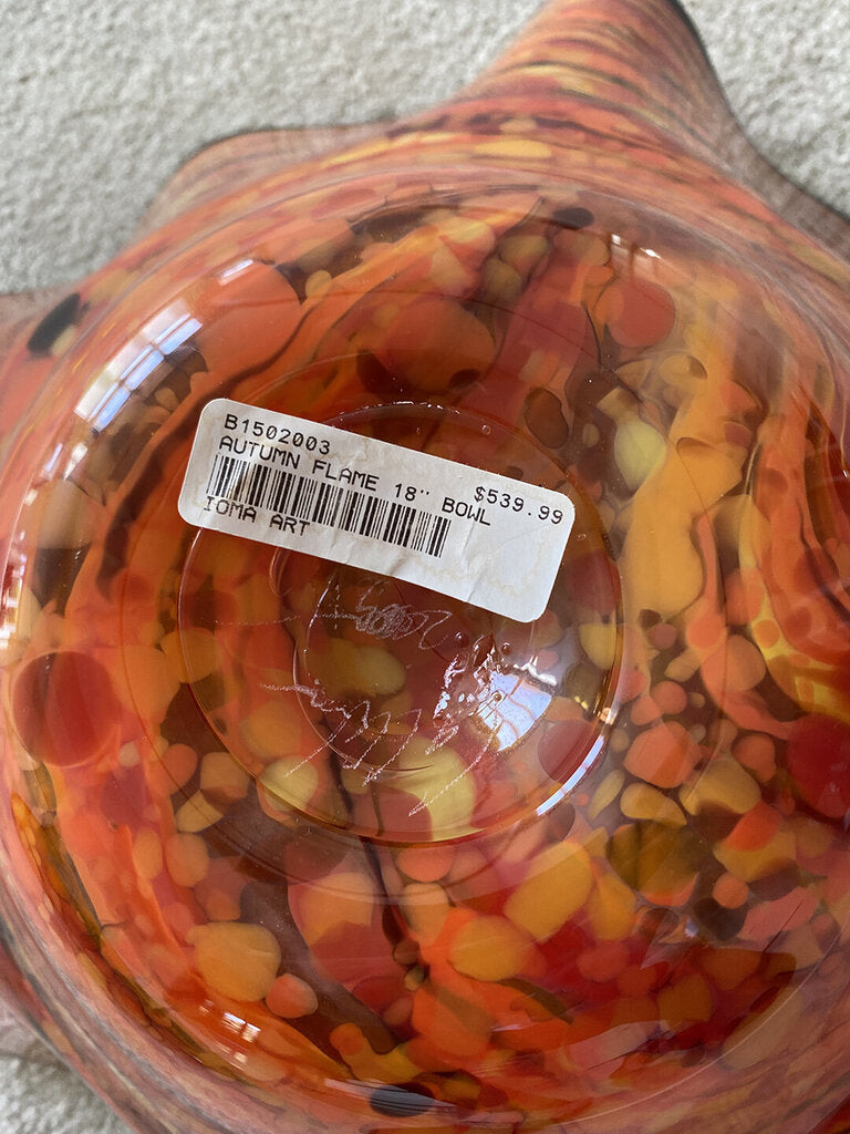 Autumn Flame - Italian Murano Blown-Glass Waved Bowl - Extra Large