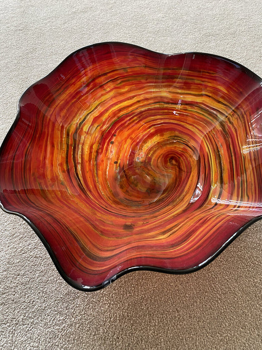 Autumn Flame - Italian Murano Blown-Glass Waved Bowl - Extra Large