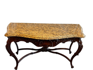 Marble-Top Heavily Carved Hall Table