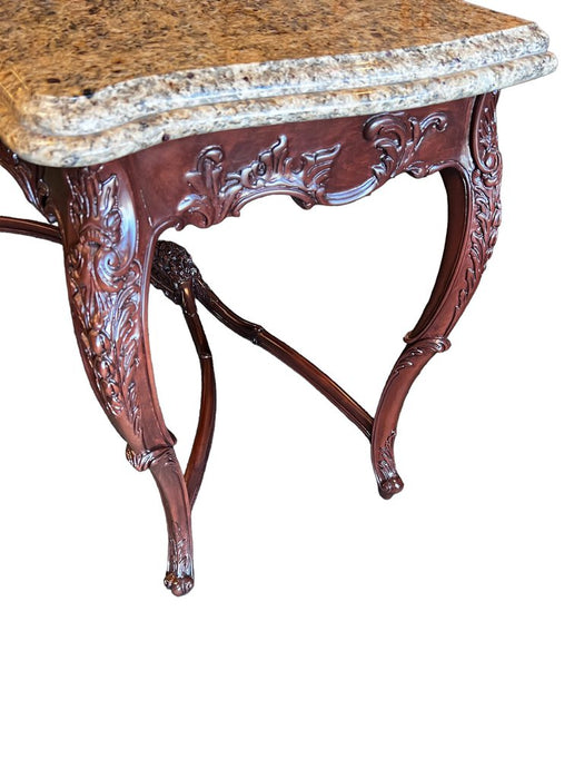 Marble-Top Heavily Carved Hall Table