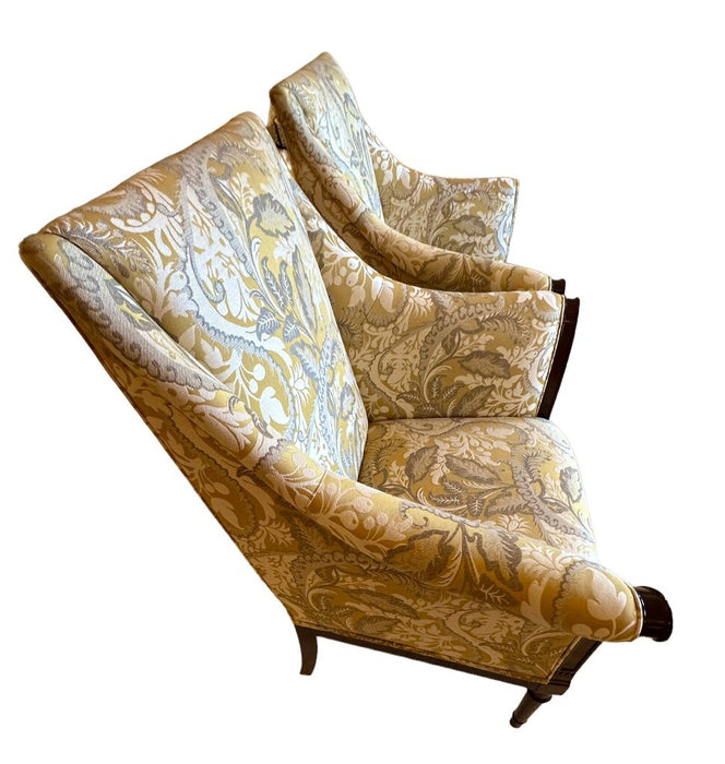 Yellow, Grey, and White Floral Accent Chairs with Wood Trim by Kindel Furniture