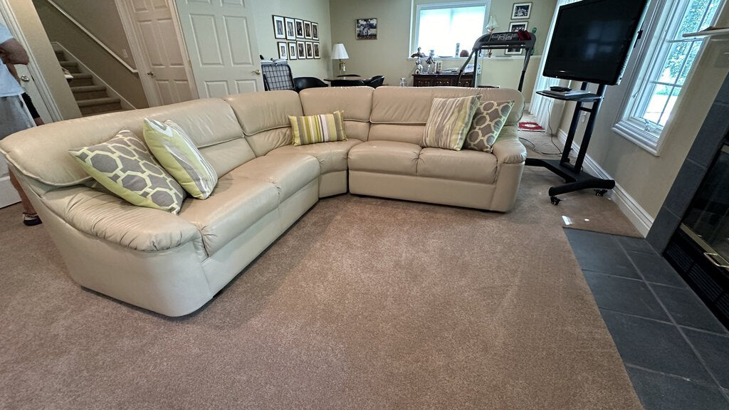 Cream Colored Leather Sectional, Small Scale