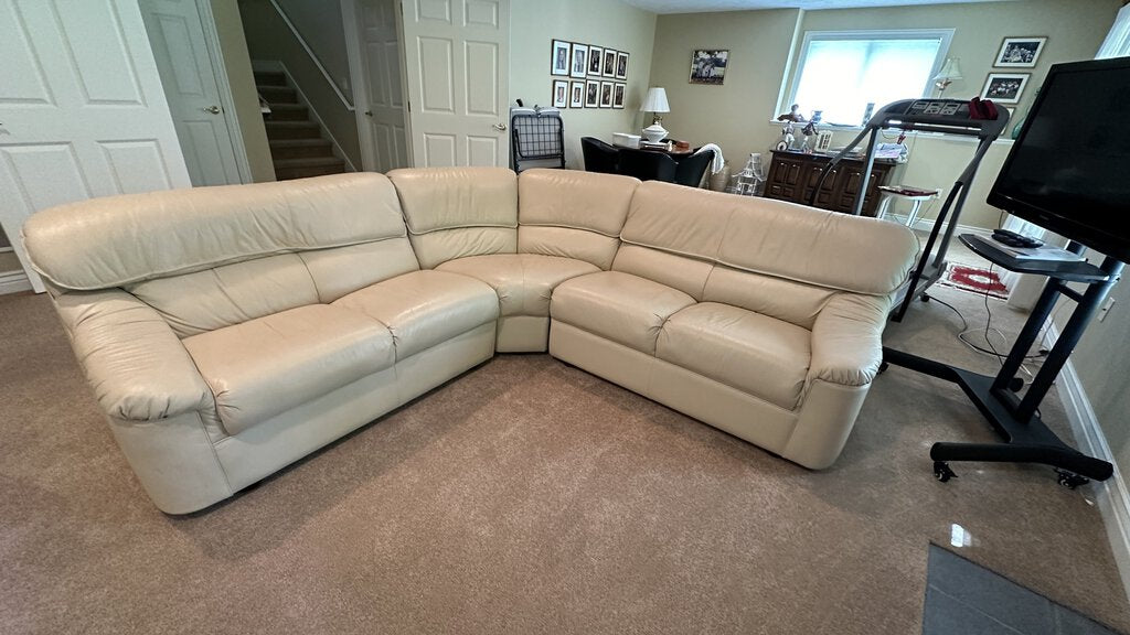 Cream Colored Leather Sectional, Small Scale