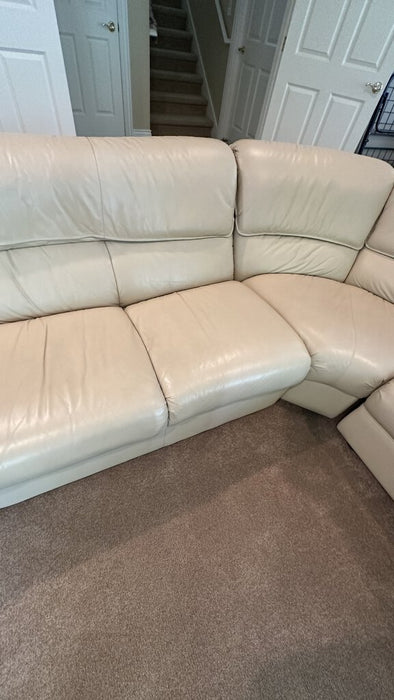 Cream Colored Leather Sectional, Small Scale