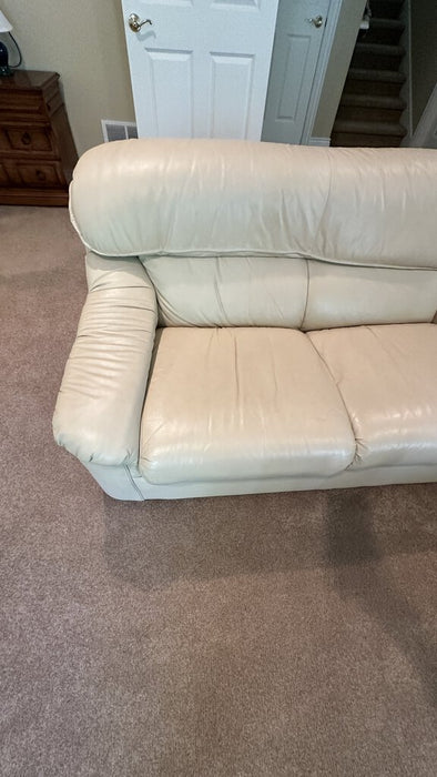 Cream Colored Leather Sectional, Small Scale