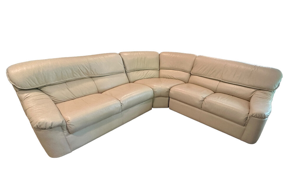 Cream Colored Leather Sectional, Small Scale