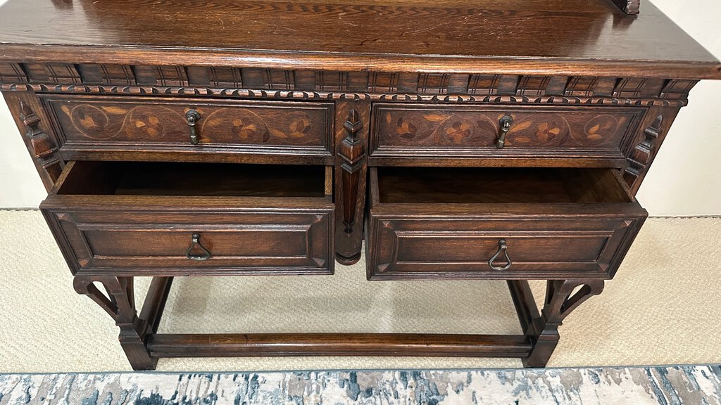 Custom Vintage English Walnut with Inlay China Hutch, Circa 1928