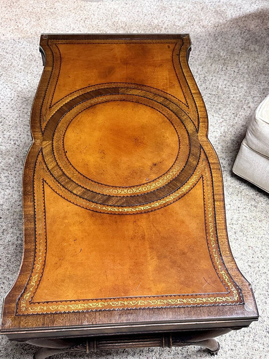 Leather-top with Wood Inlay Vintage Coffee Table