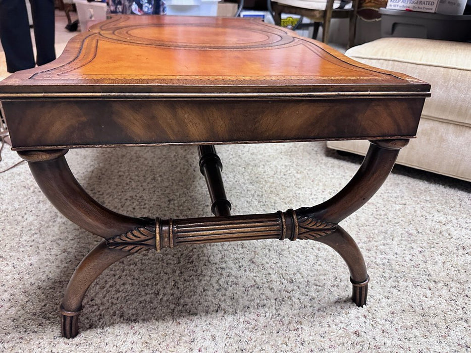 Leather-top with Wood Inlay Vintage Coffee Table