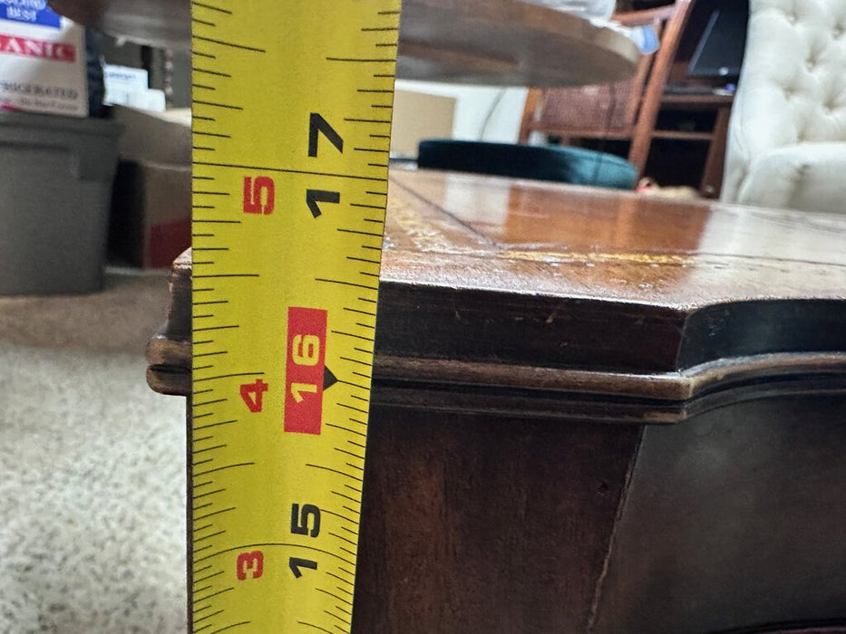 Leather-top with Wood Inlay Vintage Coffee Table