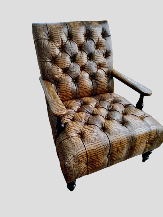 GARLAND TUFTED CUSTOM Gator LEATHER CHAIR (2 AVAILABLE)