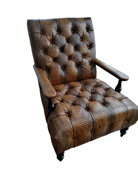 GARLAND TUFTED CUSTOM Gator LEATHER CHAIR (2 AVAILABLE)