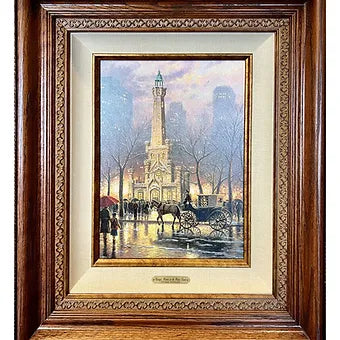 Canvas Print & Framed, Thomas Kinkade - Chicago, Winter at the Water Tower