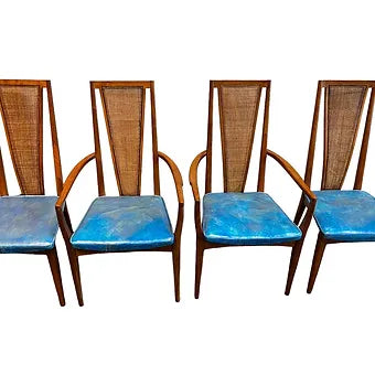 Set of 4 MCM A. Sibau Caned Back Dining Chairs of Italy