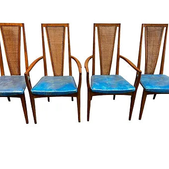 Set of 4 MCM A. Sibau Caned Back Dining Chairs of Italy