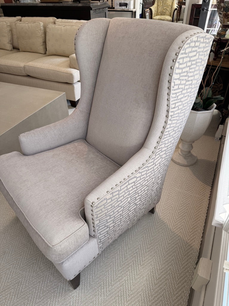 Silver and Grey Wing-back Chair by Sam Moore