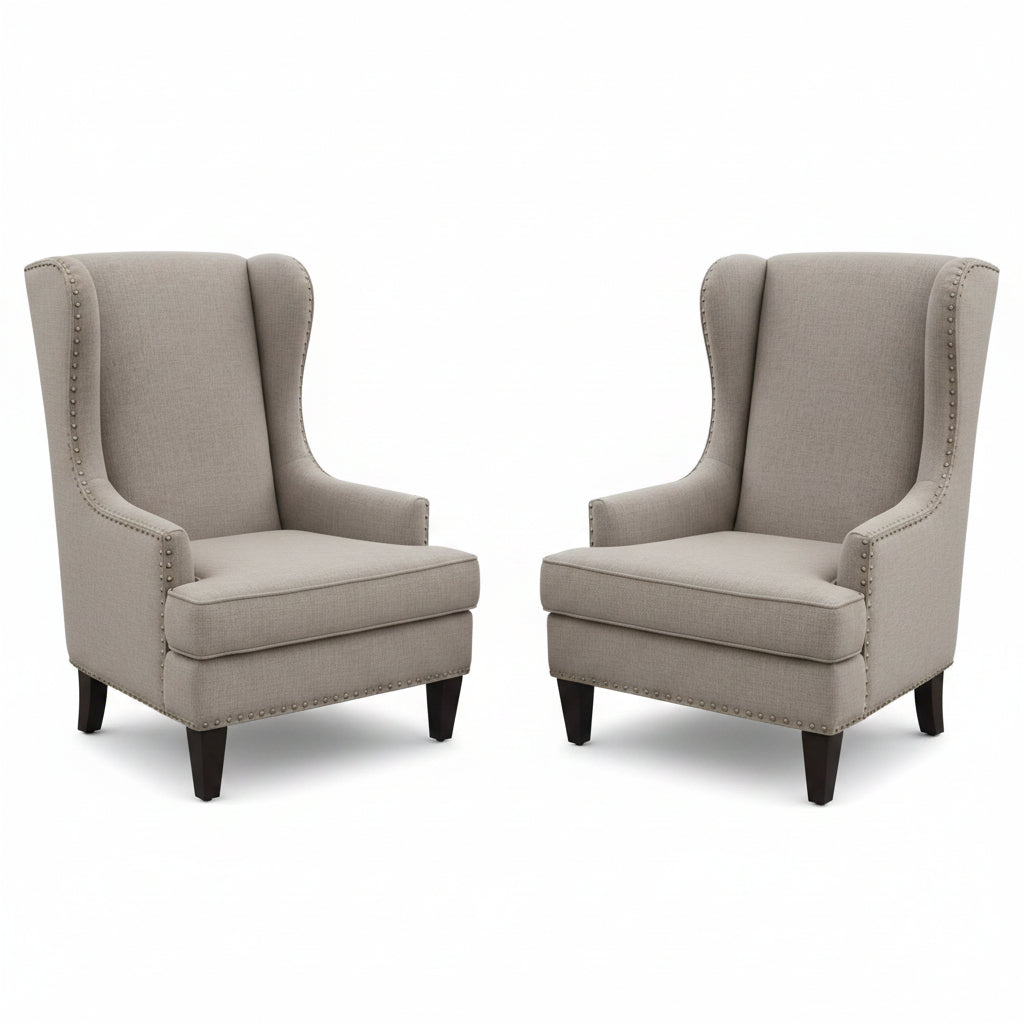 Silver and Grey Wing-back Chair by Sam Moore