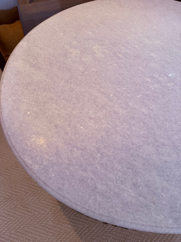 White Granite-top Round Coffee Table with Metal Mesh Base