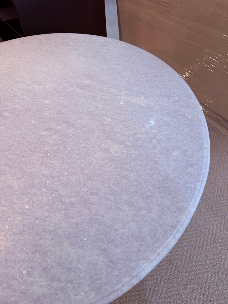 White Granite-top Round Coffee Table with Metal Mesh Base